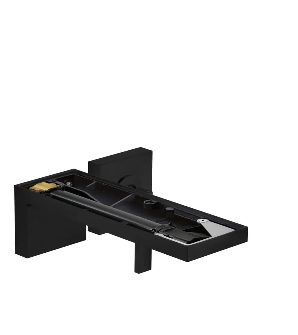 Schwarzer AXOR Waschtischmischer für die Wandmontage, Unterputzinstallation, mit einem langen Auslauf und minimalistischen Design.